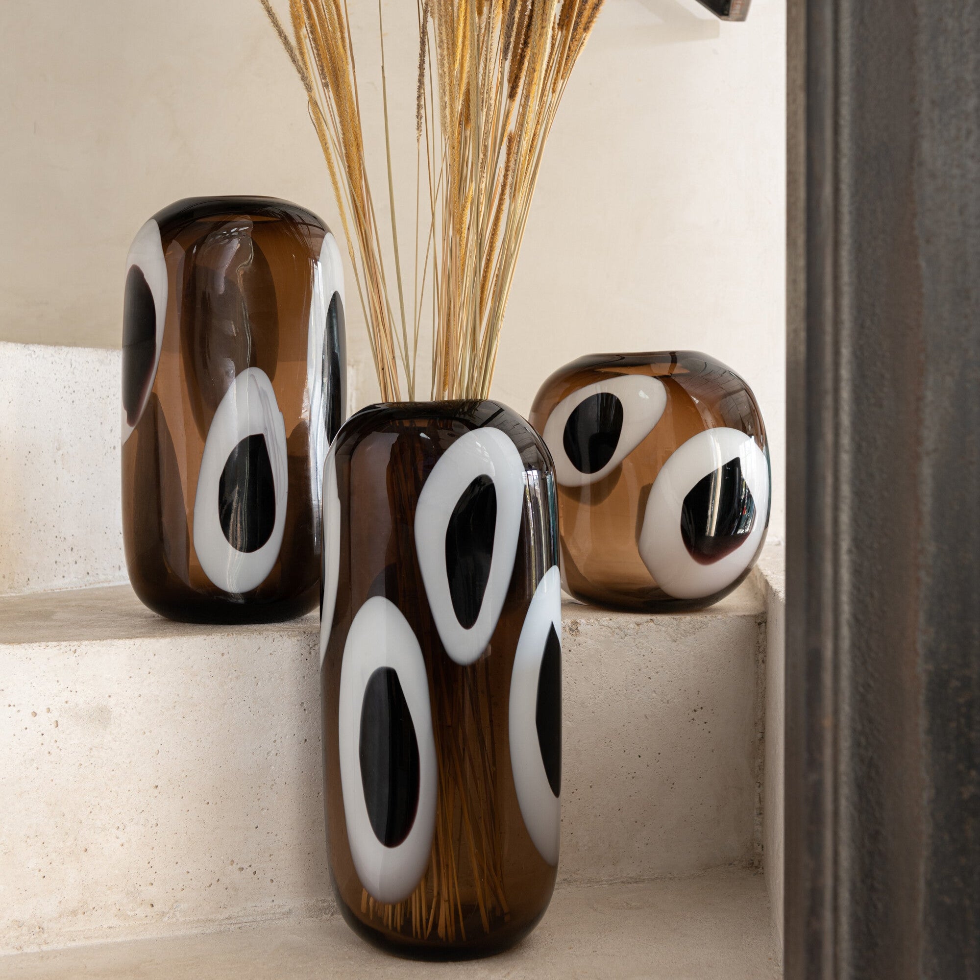 Vaas Izzy Glas Wit/Bruin Small L20xb14xh21cm J-Line - Vaas - J-Line - livinglovely.nl