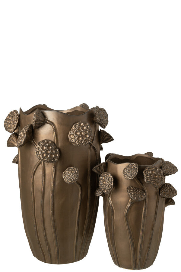 Vaas Lotus Pod Keramiek Koperkleurig Small L27,5xb25,5xh35cm J-Line - Vaas - J-Line - livinglovely.nl