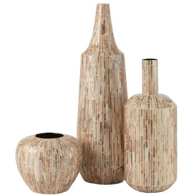 Vaas Nuye Fles Schelpen/Papier Beige - Vaas - J-Line - livinglovely.nl