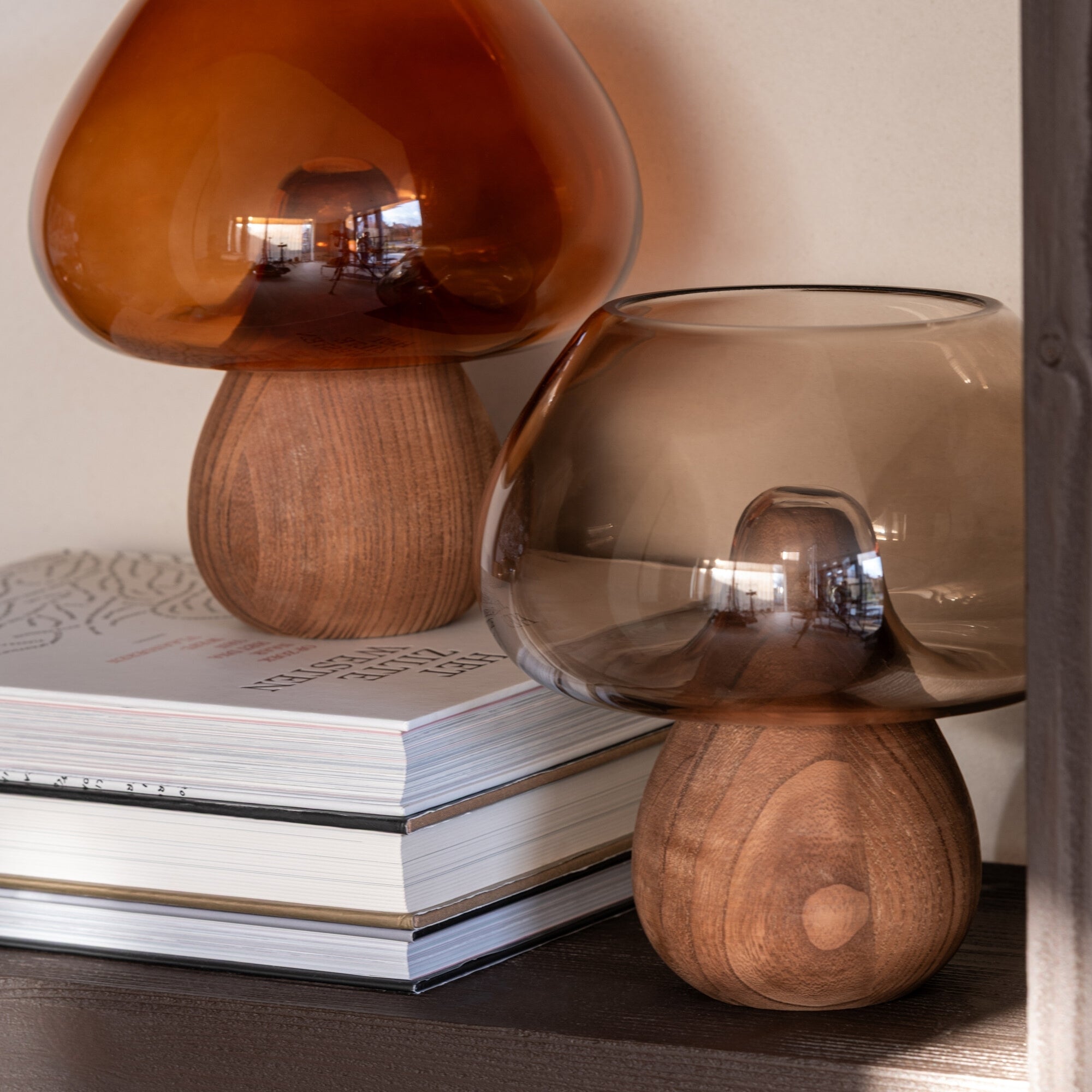 Vaas Paddenstoel Laag Glas Grijs Ø22 J-Line - Vaas - J-Line - livinglovely.nl