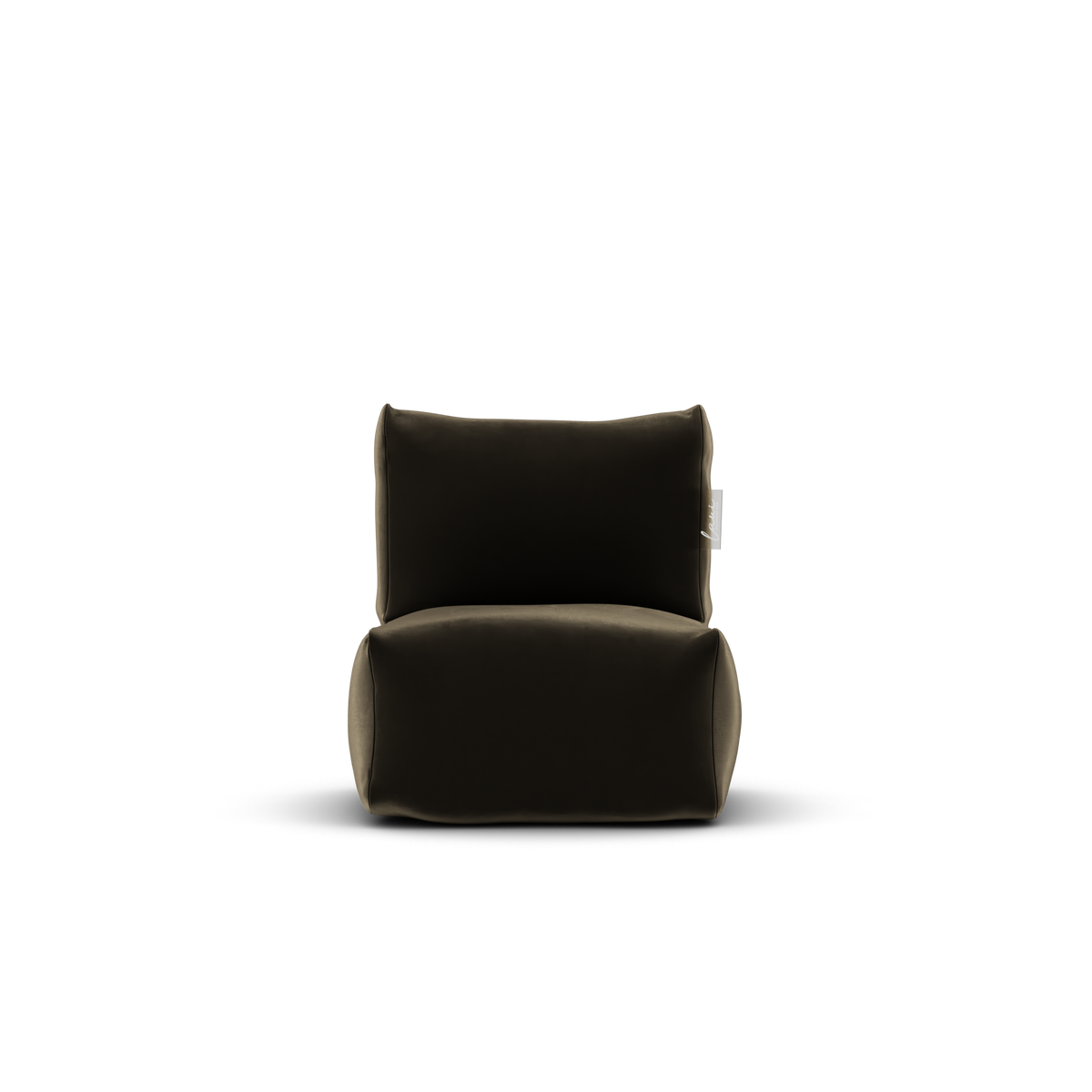 Taupe velvet kinderstoel van Laui Lounge van voren, met zitting van 48 bij 48 centimeter