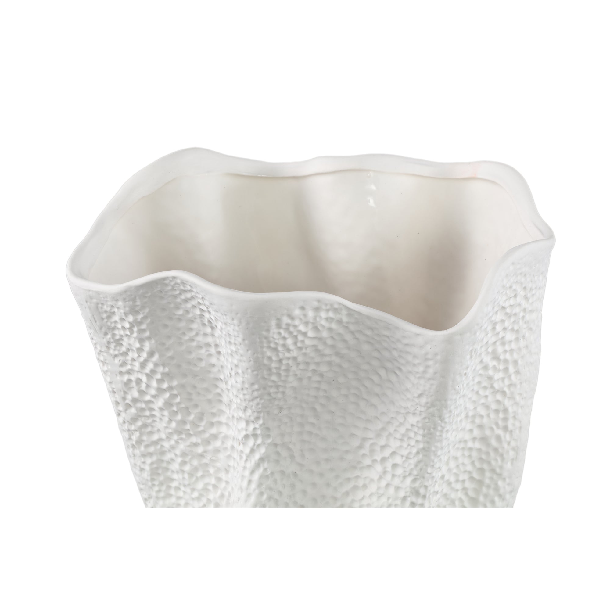 Violettee White Ceramic Wavy Vase Dot Pattern L 26x20x46cm PTMD - Vaas - PTMD - livinglovely.nl