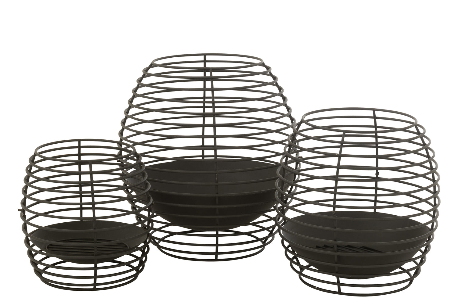 Vuurkorf Rond Ringen Metaal Zwart Small Dia40xH40cm J-Line - Buitenhaard - J-Line - livinglovely.nl