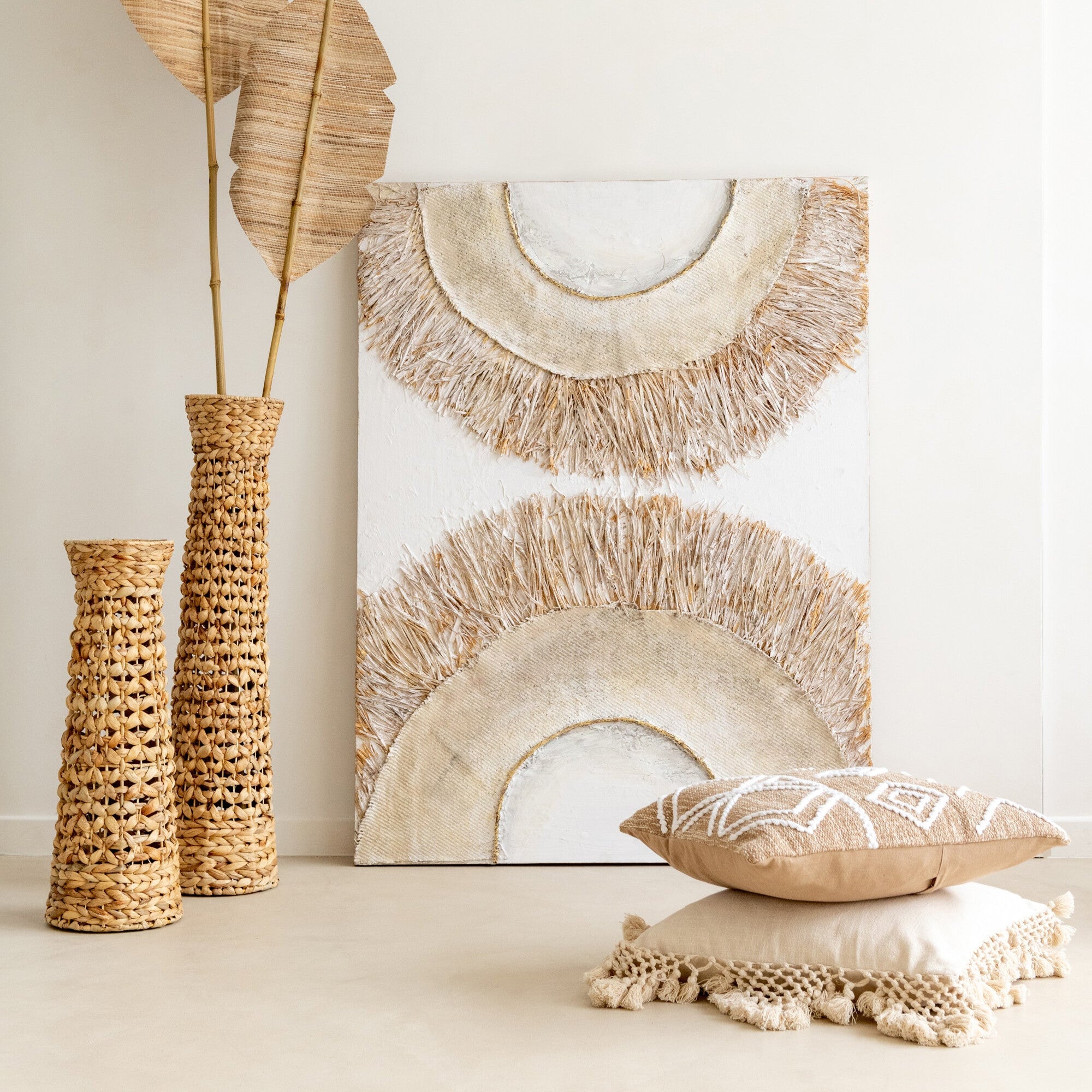 Wanddekoration Ibiza Leinwand/Farbe Creme/Weiß 2er-Set - Gemälde - J-Line - livinglovely.de