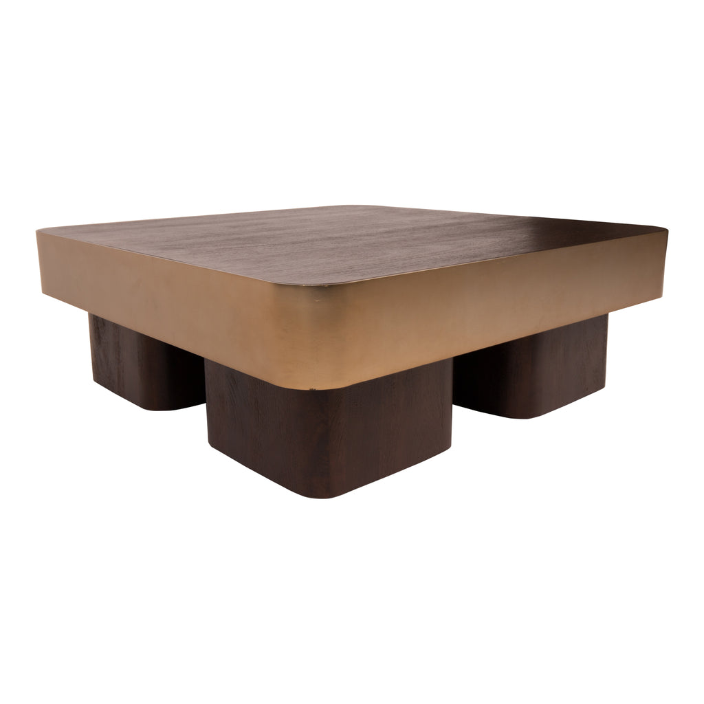 Warren Coffee Table 90x90x31 brown wood gold metal PTMD - Salontafel - PTMD - livinglovely.nl