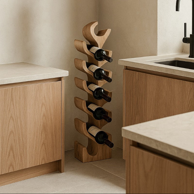 Wijnrek van massief suar hout, B25cm x D18cm x H102cm