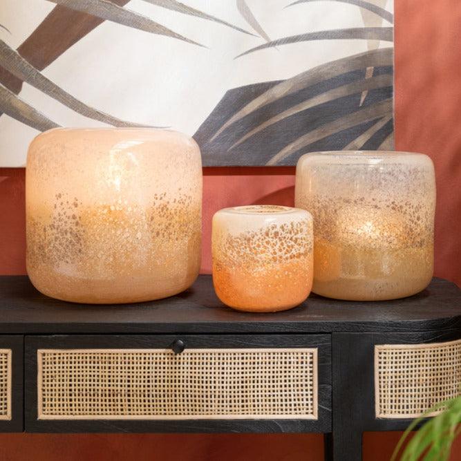 Windlicht Opi Glas Bruin/Beige Small - Windlicht - J-Line - livinglovely.nl