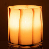 Windlicht Strepen Safari Glas Wit/Bruin Medium - Windlicht - J-Line - livinglovely.nl