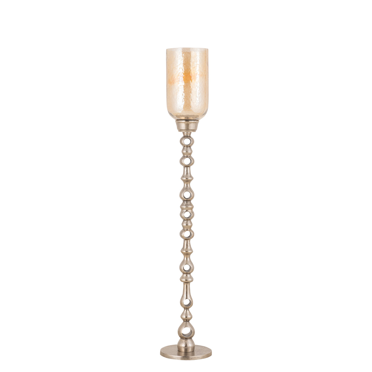Windlicht Tracy Champagne van PTMD, tweede aanzicht van champagnekleurig aluminium met glas