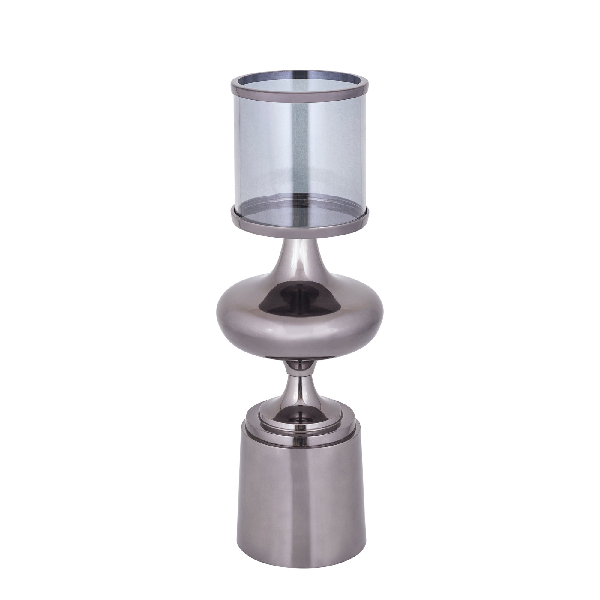 Windlicht Uvira Gunmetal Large van PTMD, tweede aanzicht van aluminium met grijze gunmetal luster