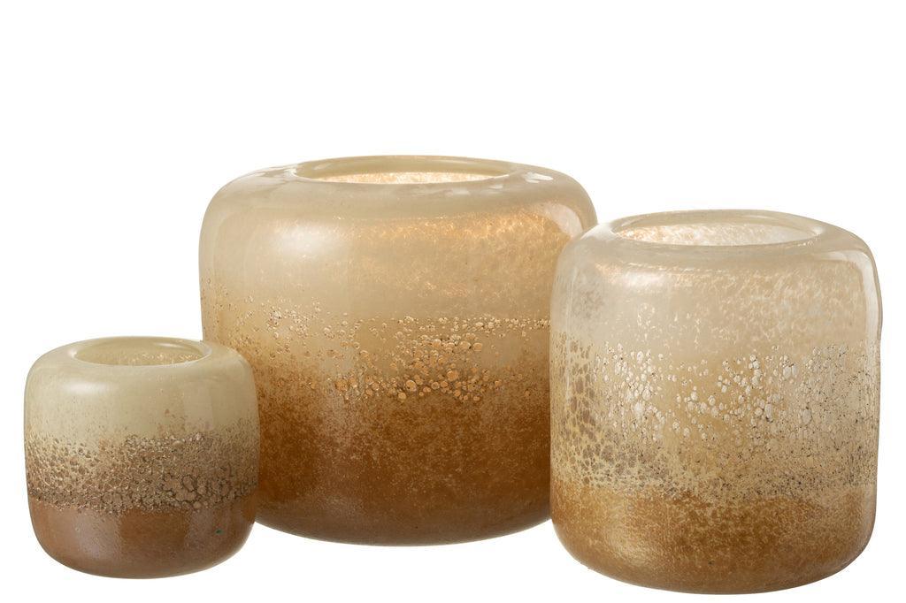 Windlicht/Vaas Opi Glas Bruin/Beige Large L25xB25xH24 cm - Windlicht - J-Line - livinglovely.nl