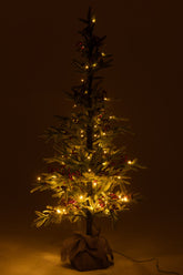 Xmas Tree+Jute Bag+Led Artificial Snow Green/Red Large - - J-Line - livinglovely.nl