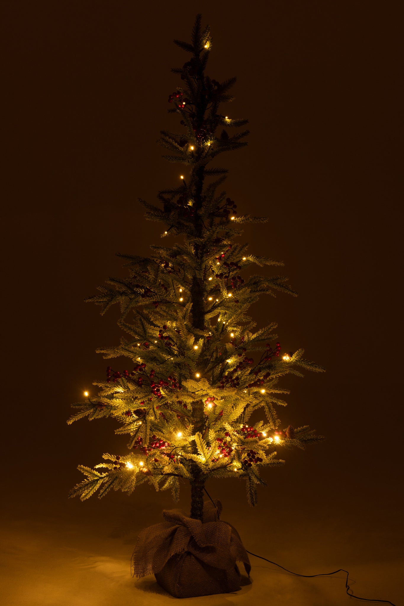 Xmas Tree+Jute Bag+Led Artificial Snow Green/Red Large - - J-Line - livinglovely.nl
