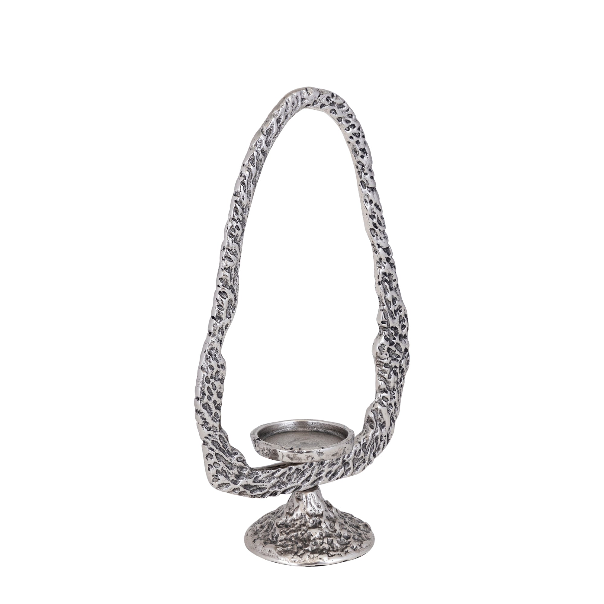 Yindee Gun Metal Casted Alu Oval Candle Holder L van PTMD, tweede aanzicht van de kandelaar op witte achtergrond
