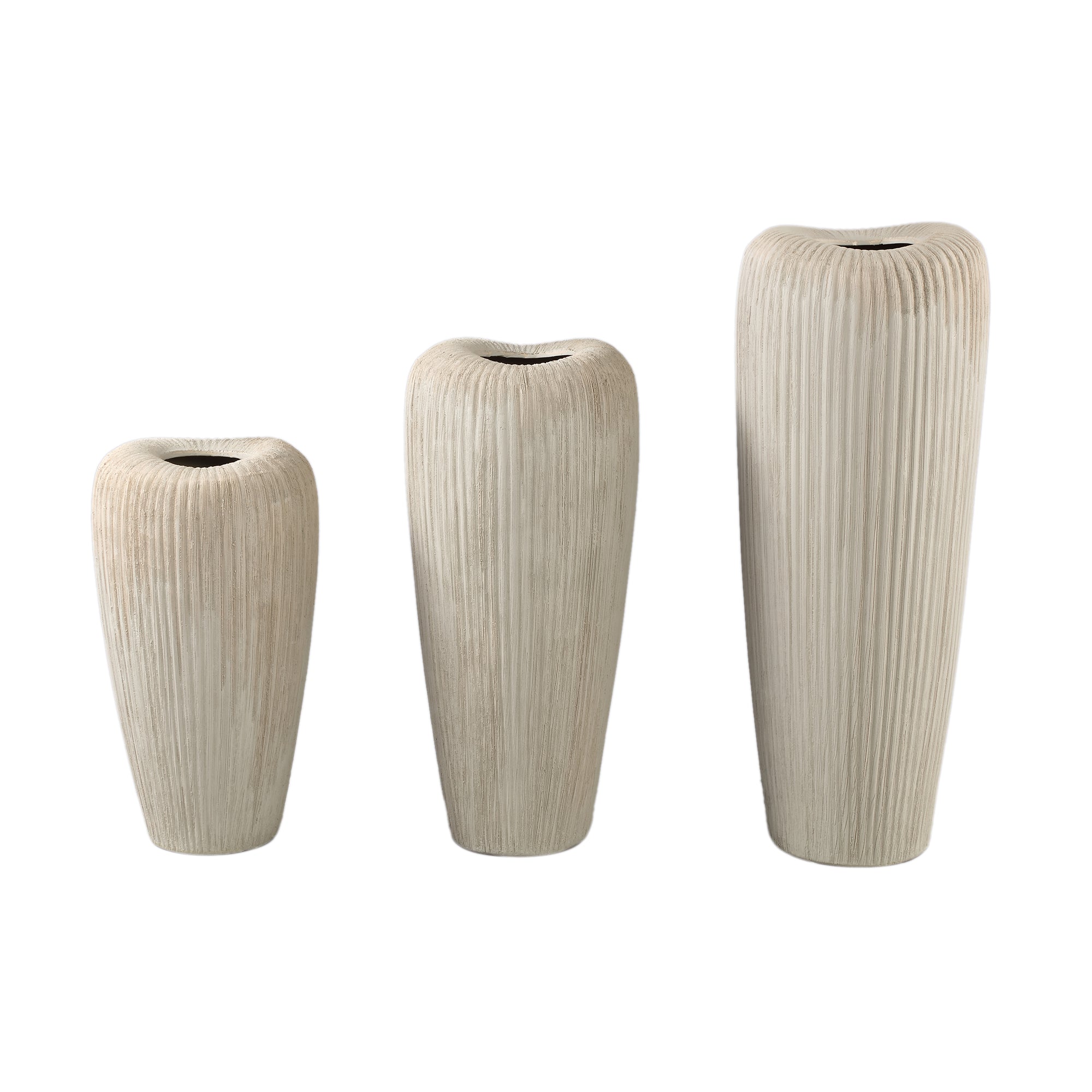 Zinet Taupe Round Ceramic Pot With Lines M (set of 2) - - PTMD - livinglovely.nl