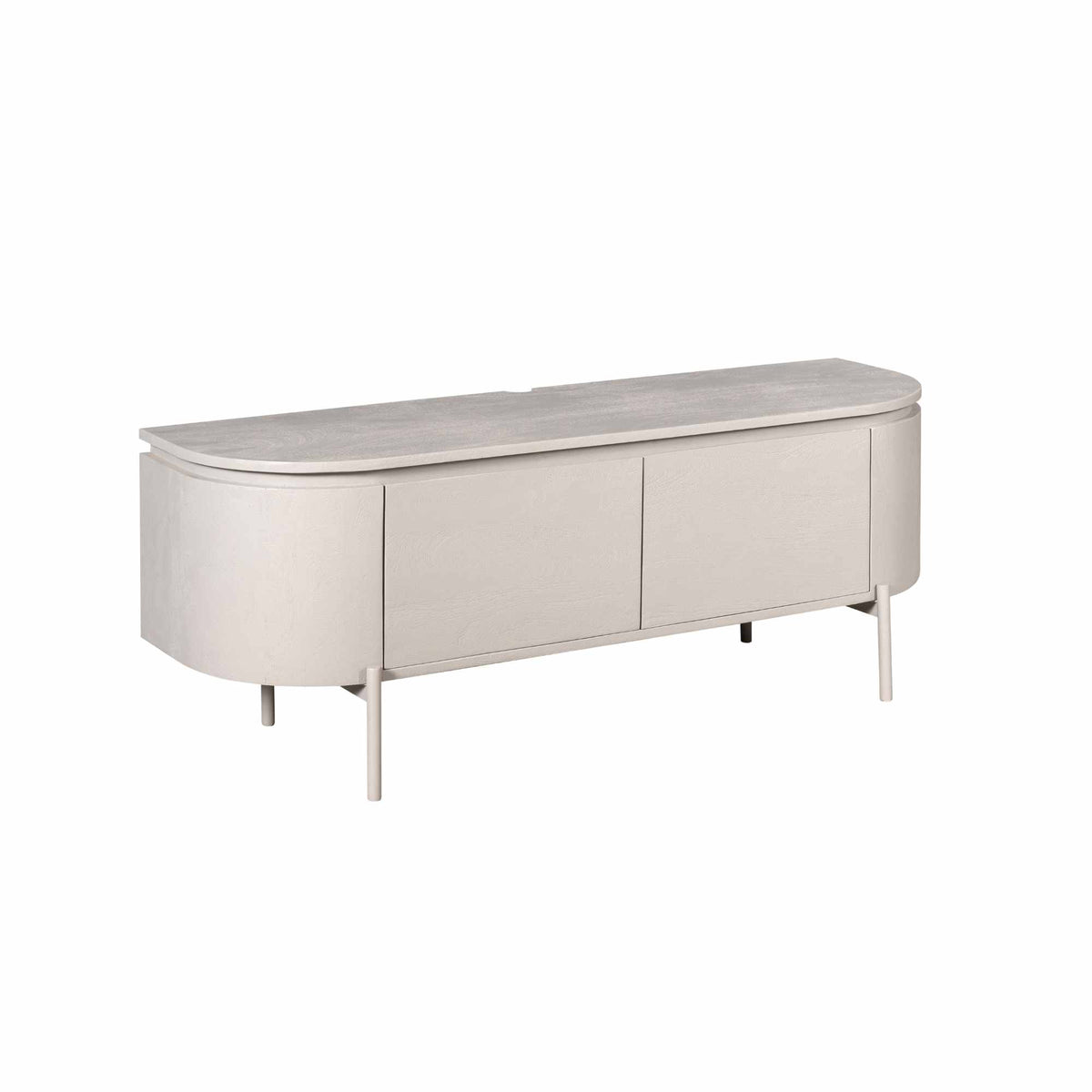 Zwevend TV-meubel Excellent Taupe 120cm van Starfurn schuin van rechts op pootjes