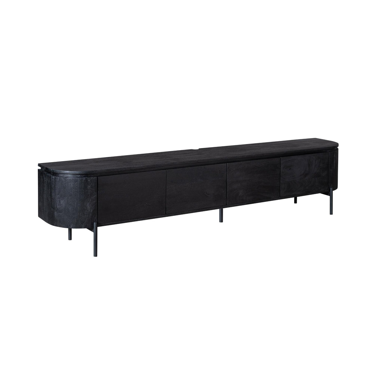 Zwevend TV-meubel Excellent Zwart 240cm van Starfurn schuin van links, met afgeronde zijkant