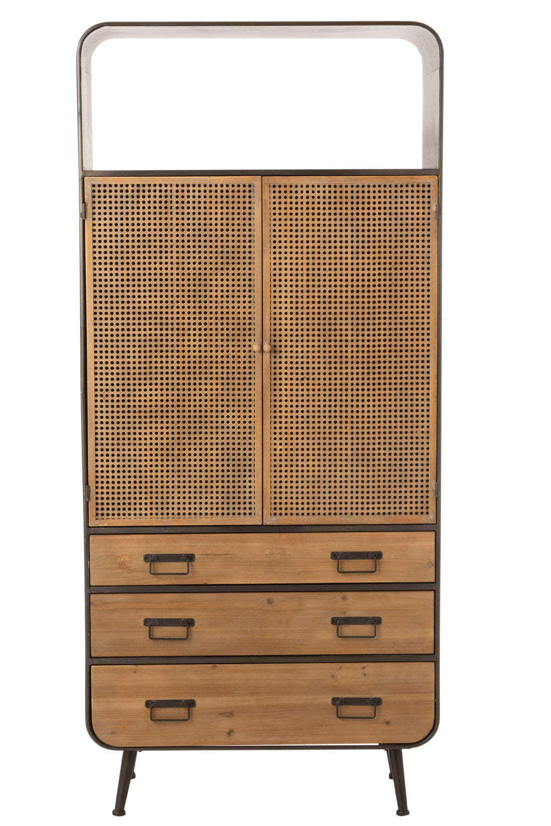 Kast Hoog 3 Lades Metaal/Hout Zwart/Naturel J-Line