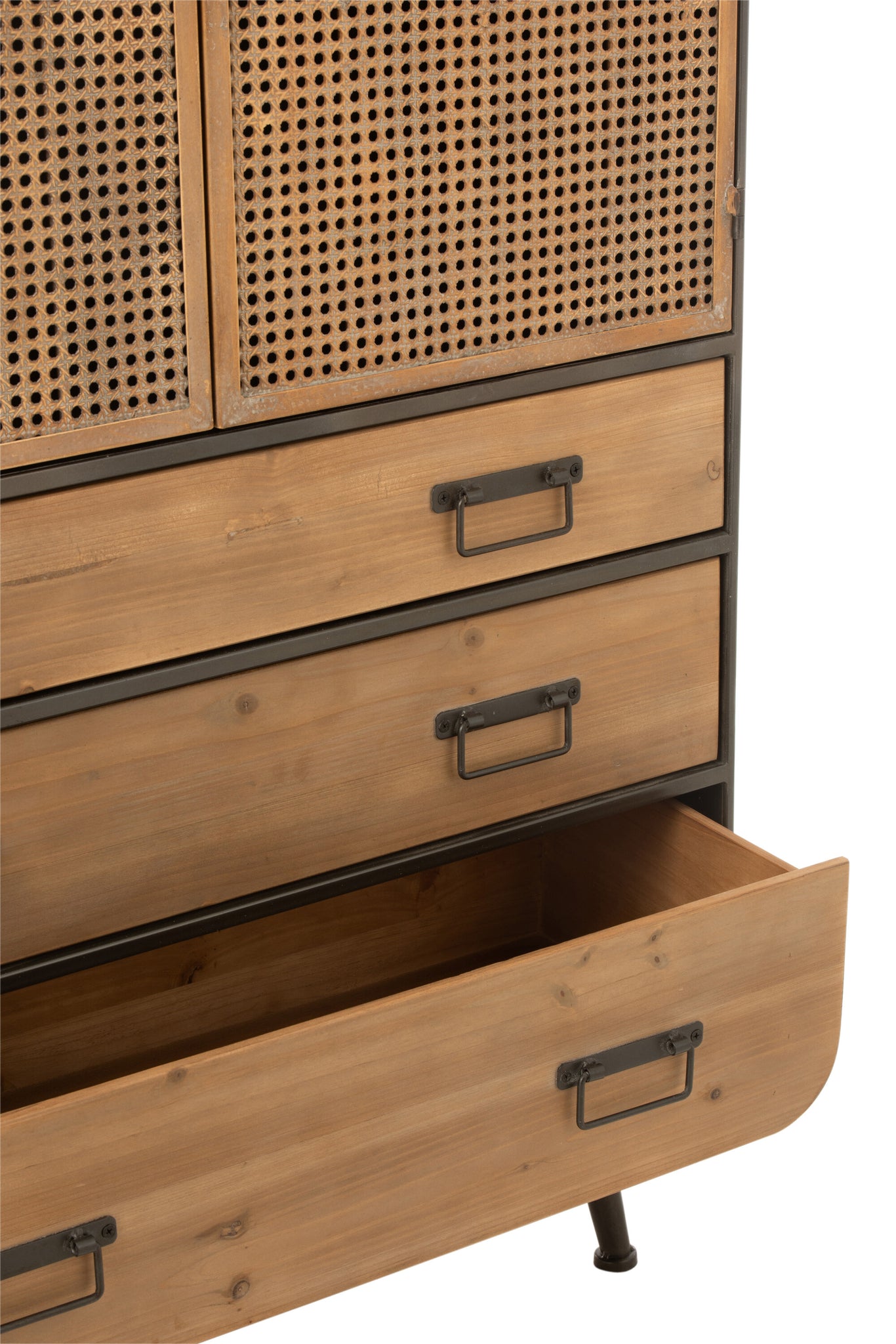 Kast Hoog 3 Lades Metaal/Hout Zwart/Naturel J-Line