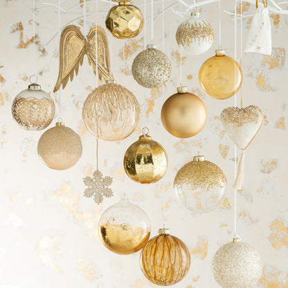 Doos Van 4 Kerstballen Parels Glitter Glas Goud Large J-Line