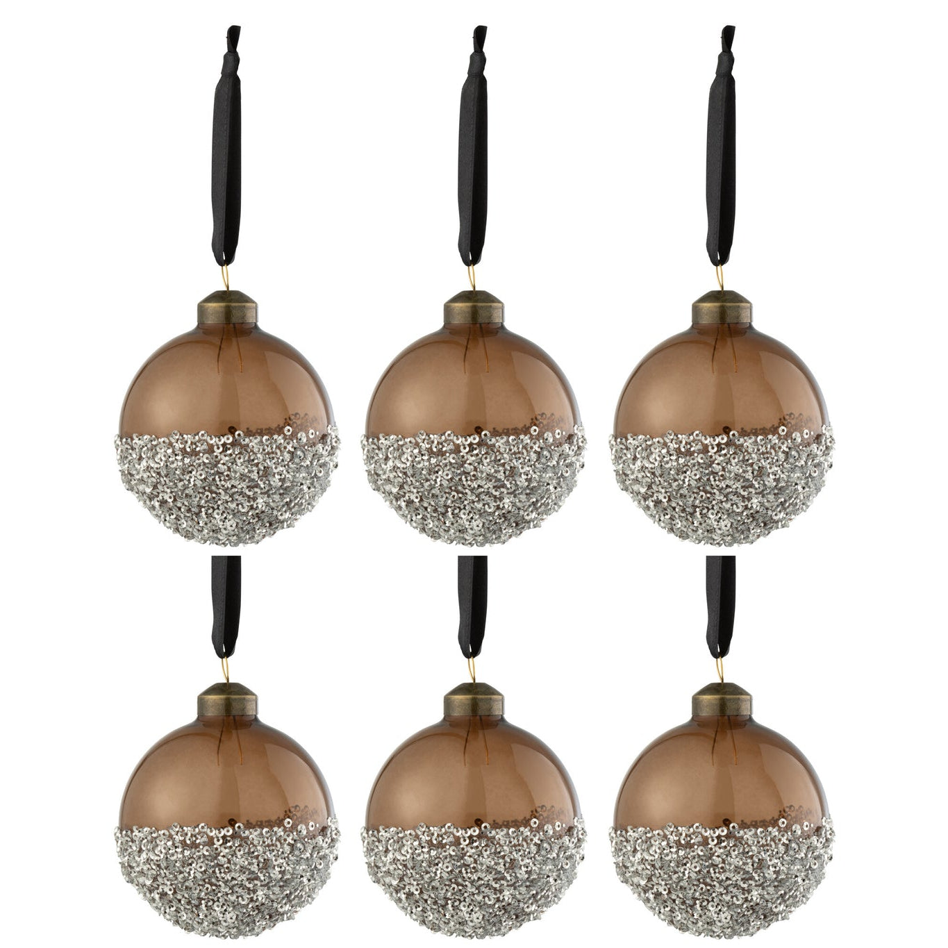 Doos Van 6 Kerstballen Parels Zilver Glas Bruin Small J-Line