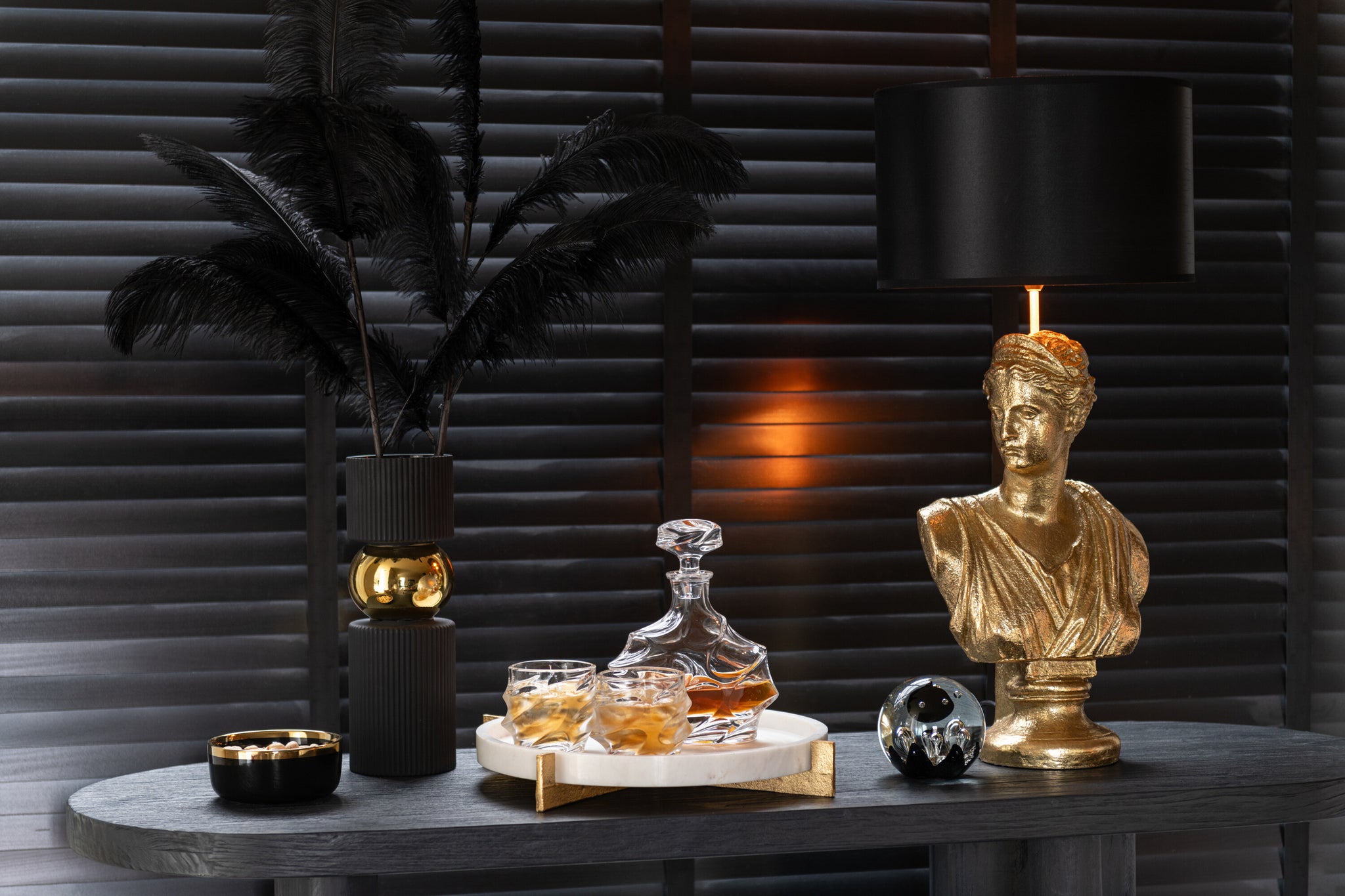 Plateau Marmer Voet Metaal Grijs/Champagne J-Line
