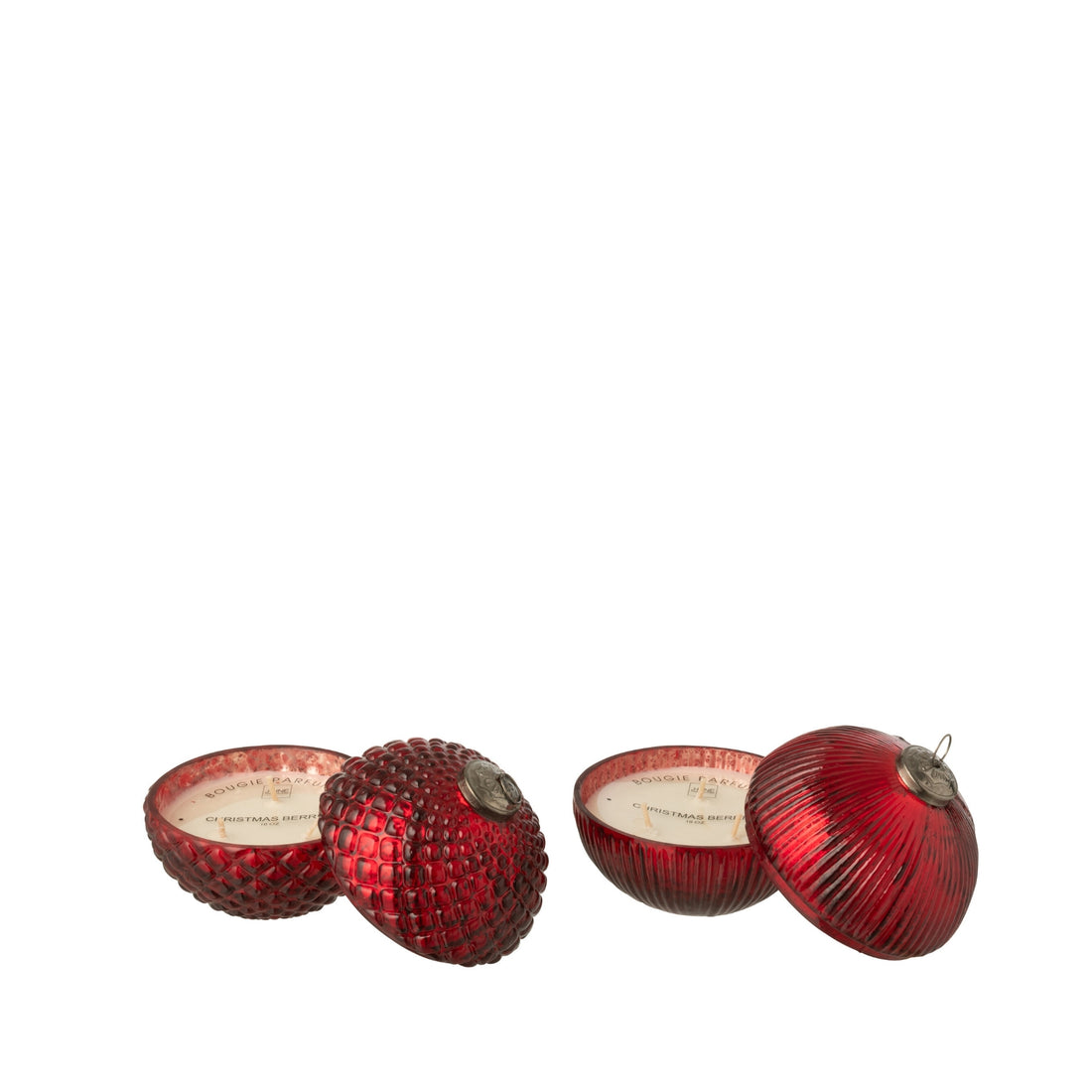 Geurkaars Kerstbal Glas Kerstrood Small J-Line Set van 2