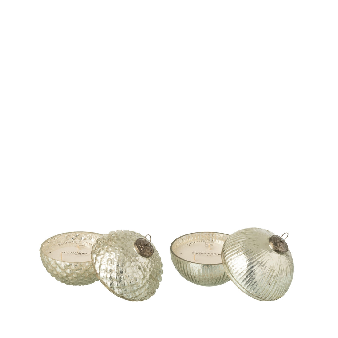 Geurkaars Kerstbal Glas Zilver Small J-Line Set van 2