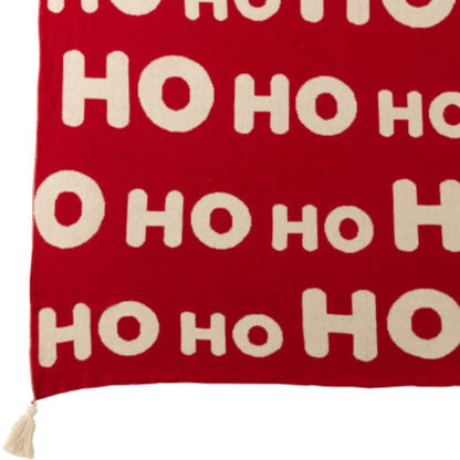 Kerstbundel Plaid &amp; Kerstkussens HoHoHo Rood/Wit J-Line