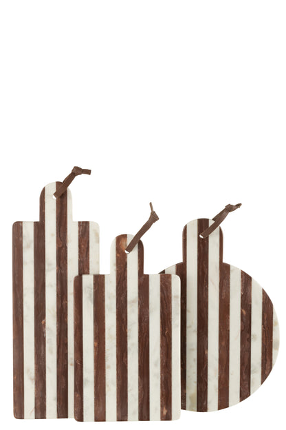Plank Rond Streep Marmer Wit/Bruin 46x31x2cm J-line