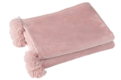 Plaid Pompom Polyester Baby Roze 170cmx130cm