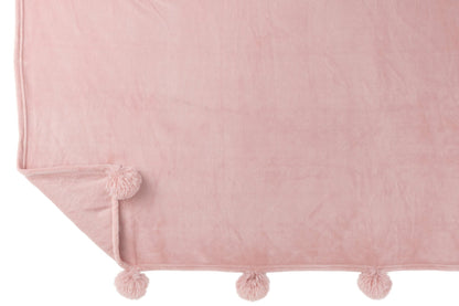 Plaid Pompom Polyester Baby Roze 170cmx130cm