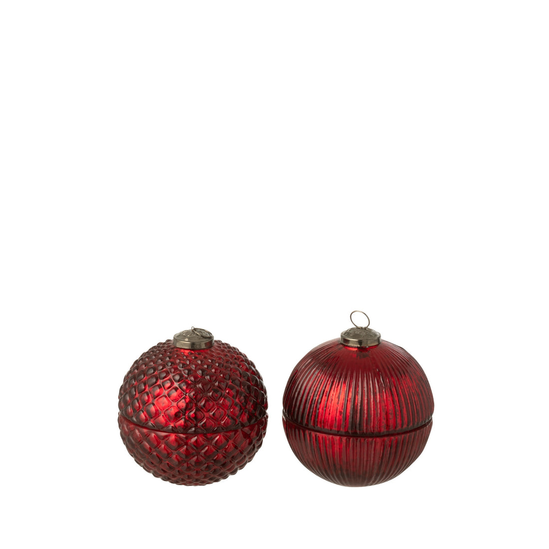 Geurkaars Kerstbal Glas Kerstrood Small J-Line Set van 2