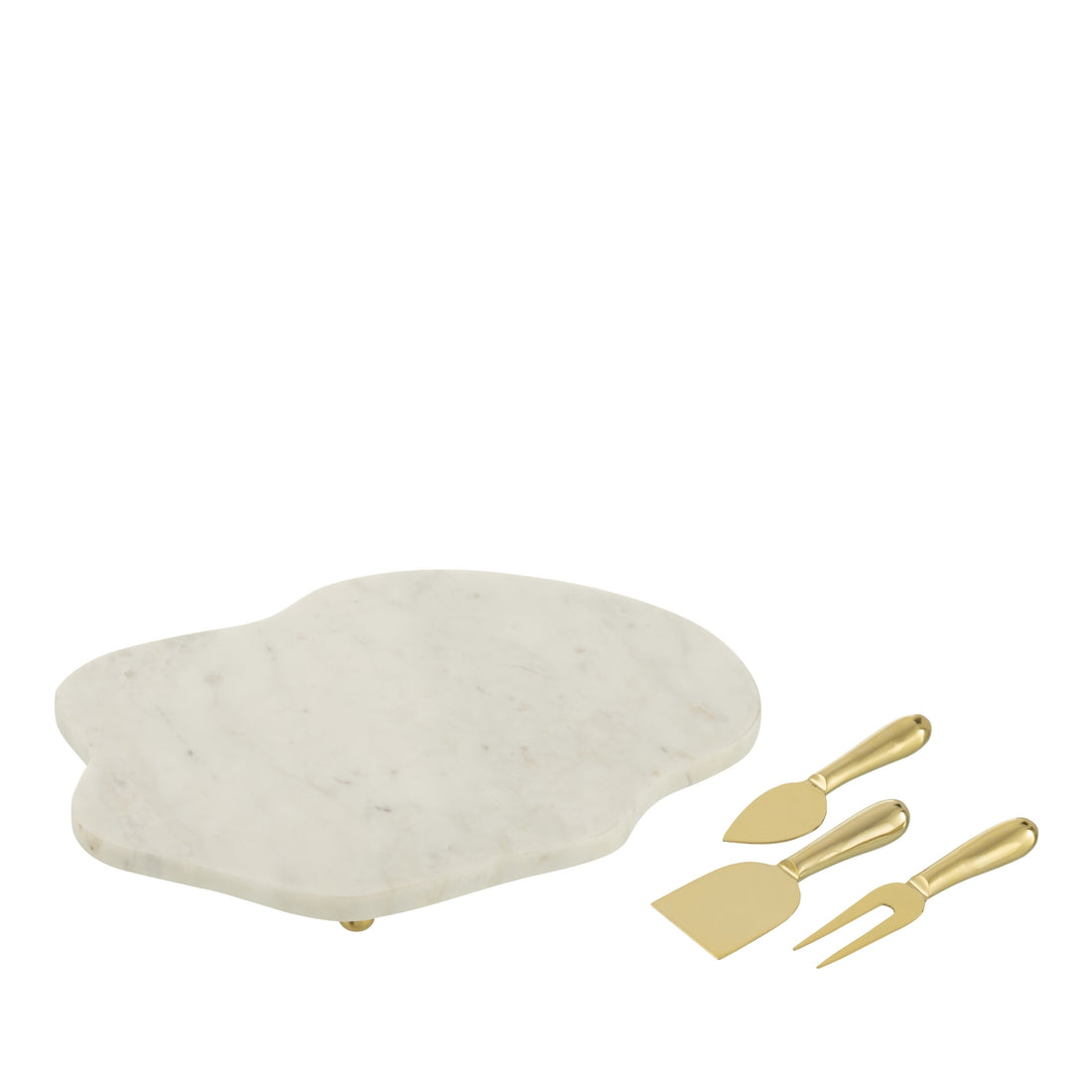 Kaasplank + Kaasmes Marmer Wit/Goud J-Line