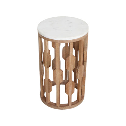 Atjeh bijzettafel marmer wit – 40x40x50 cm Raw Materials