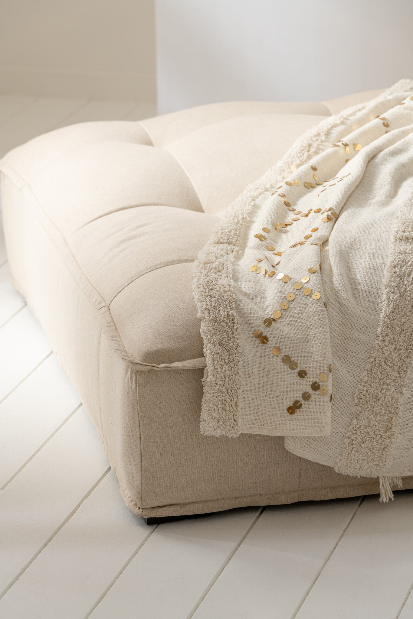Plaid Diamanten + Franjes Katoen/Pailletten Wit/Goud