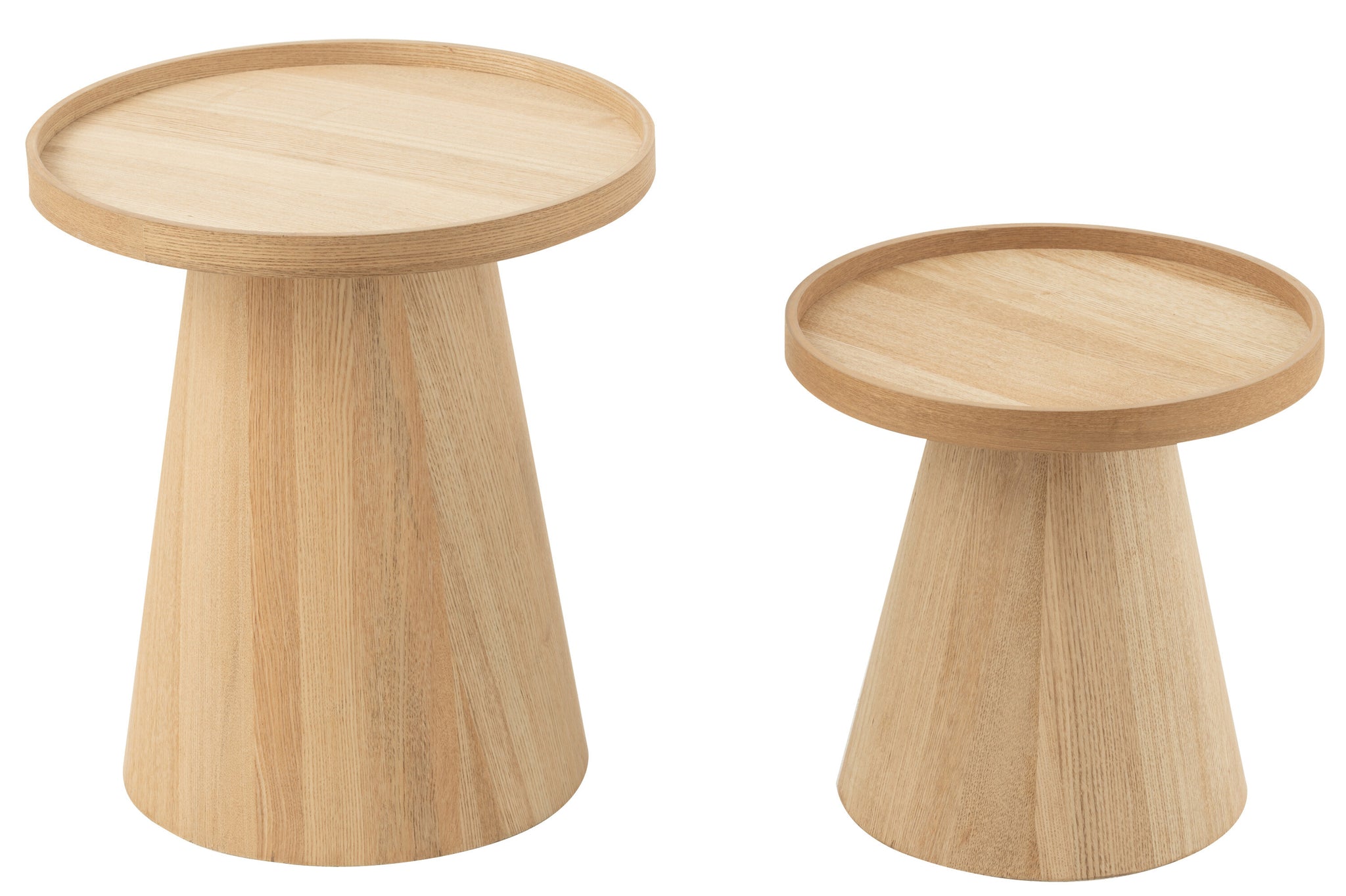 Bijzettafels Rond + Rand Hout Naturel Set van 2 J-Line