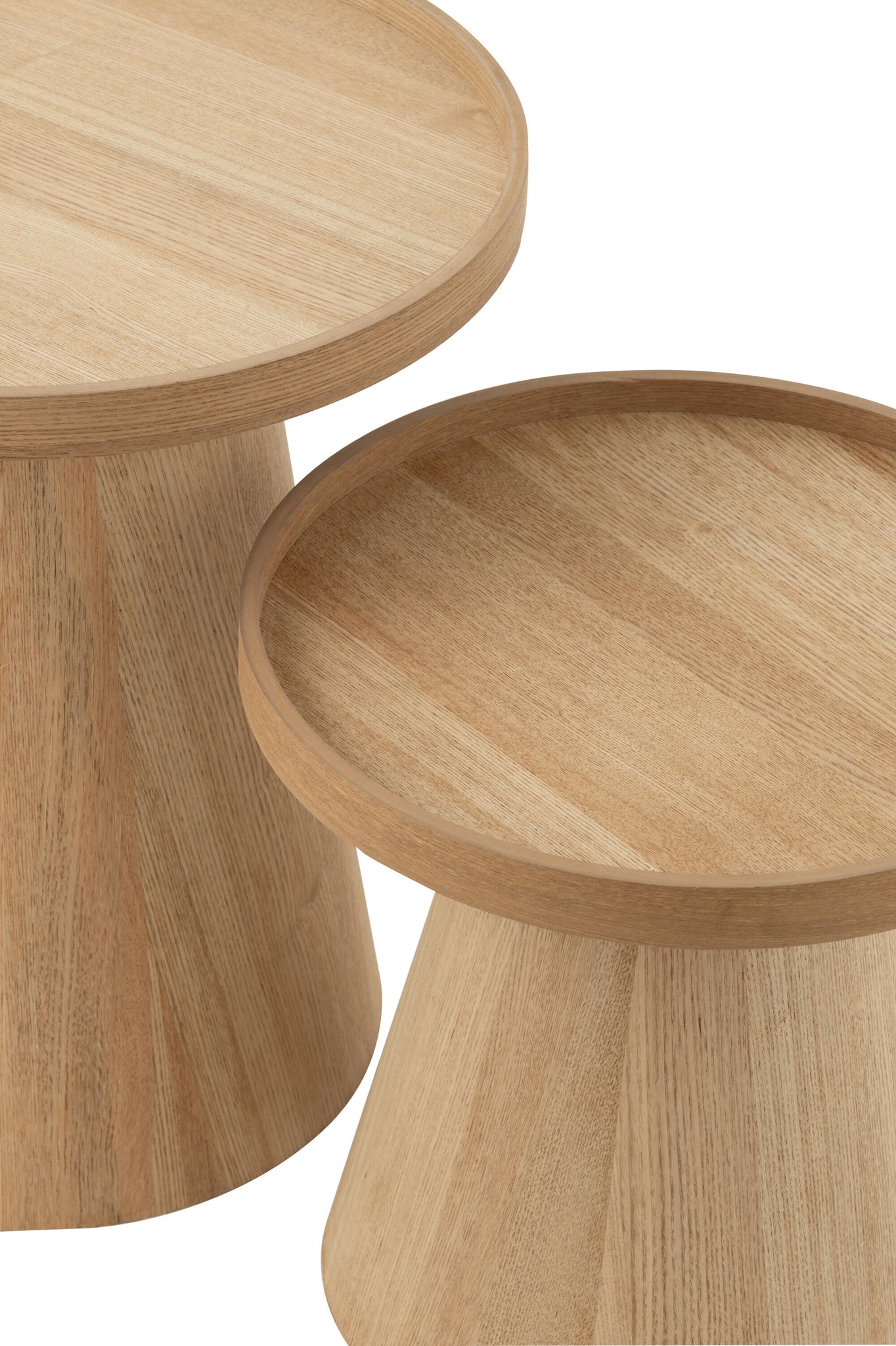 Bijzettafels Rond + Rand Hout Naturel Set van 2 J-Line