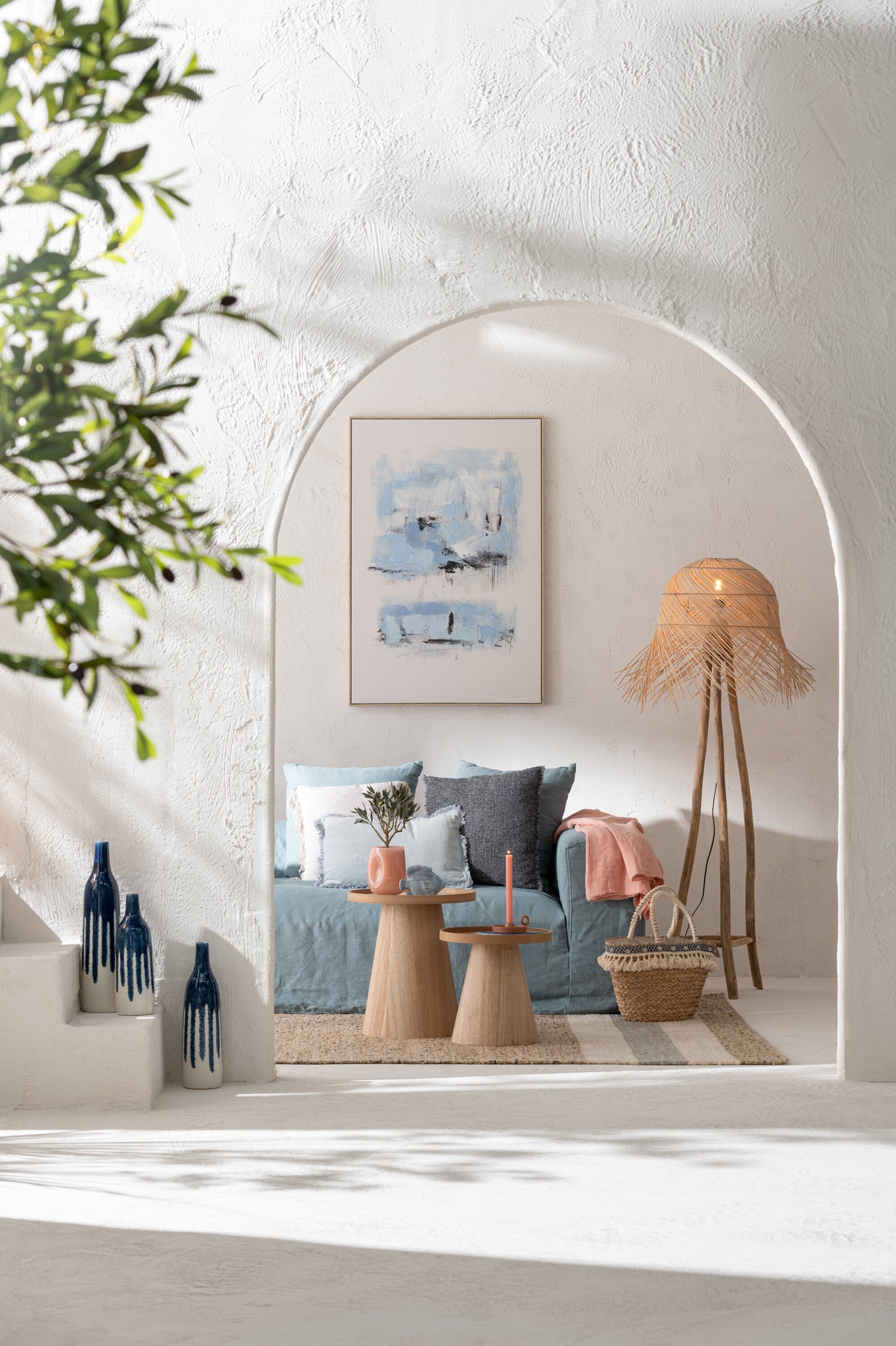 Bijzettafels Rond + Rand Hout Naturel Set van 2 J-Line
