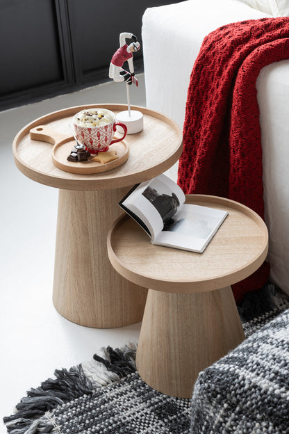 Bijzettafels Rond + Rand Hout Naturel Set van 2 J-Line
