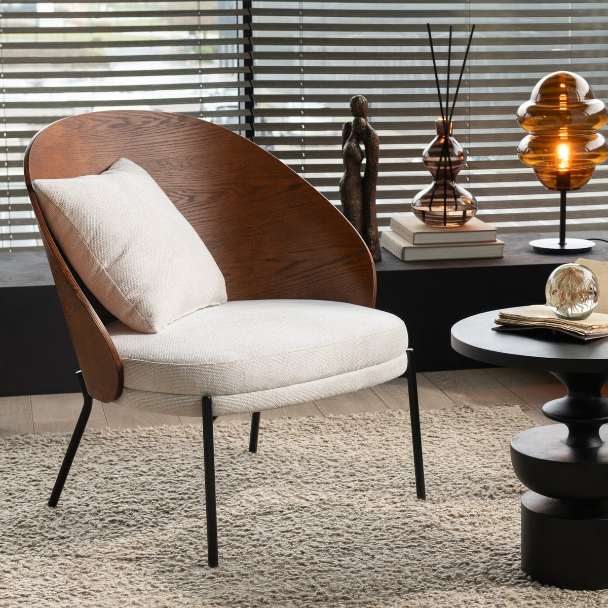Loungestoel Lone Multiplex/Metaal Bruin/Beige J-Line