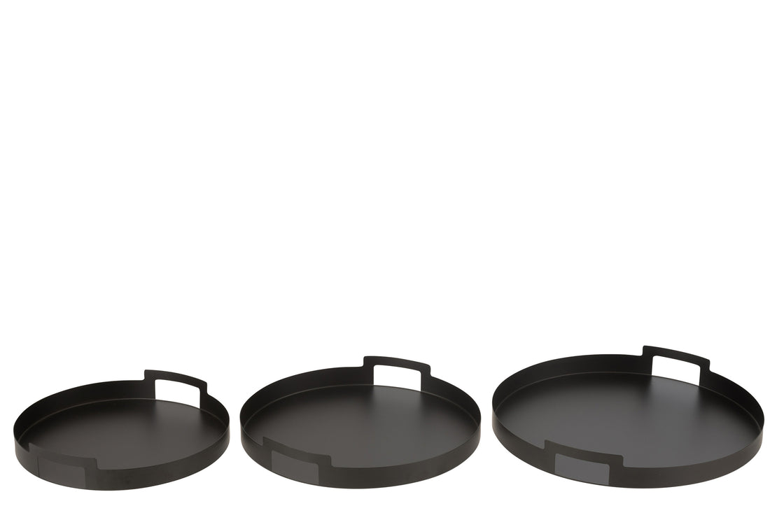 Dienblad Rond Metaal Zwart Set van 3 J-Line