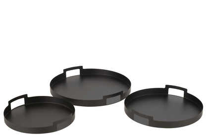 Dienblad Rond Metaal Zwart Set van 3 J-Line
