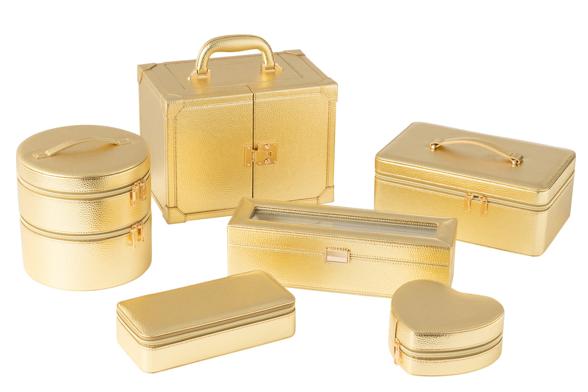 Schmuckkoffer mit Griff aus Kunstleder in Gold J-Line