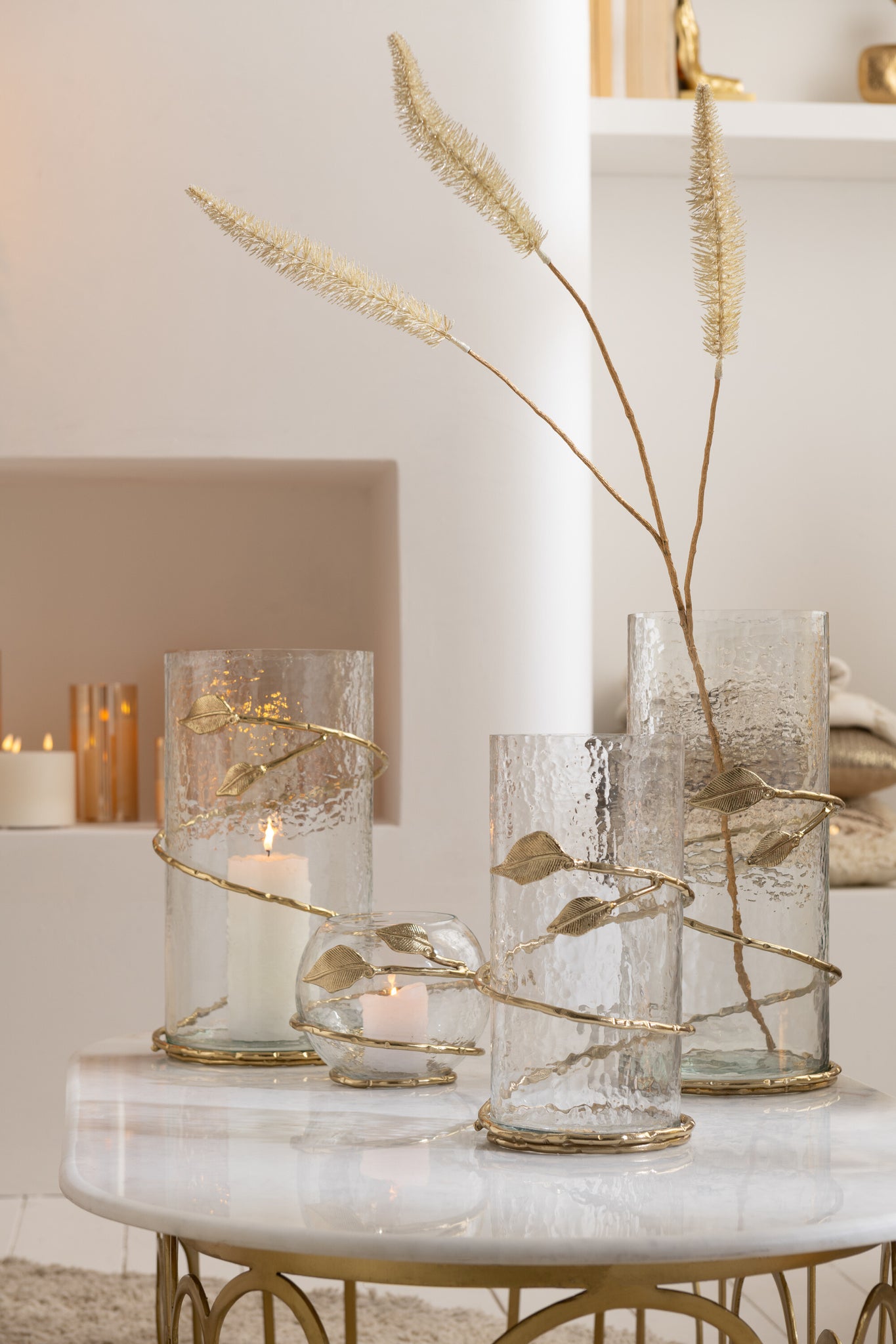 Vaas Blad Schaal Glas/Ijzer Transparant/Goud
