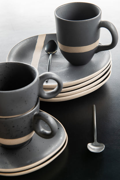 Kopje + Schotel Keramiek Zwart/Taupe J-Line