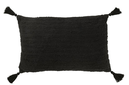 Zwart kussen met kwasten katoen 60x40cm J-Line
