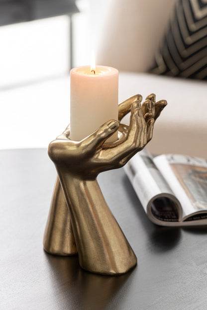 Kandelaar Handen Resine Goud J-Line