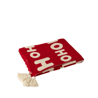 Kerstbundel Plaid &amp; Kerstkussens HoHoHo Rood/Wit J-Line