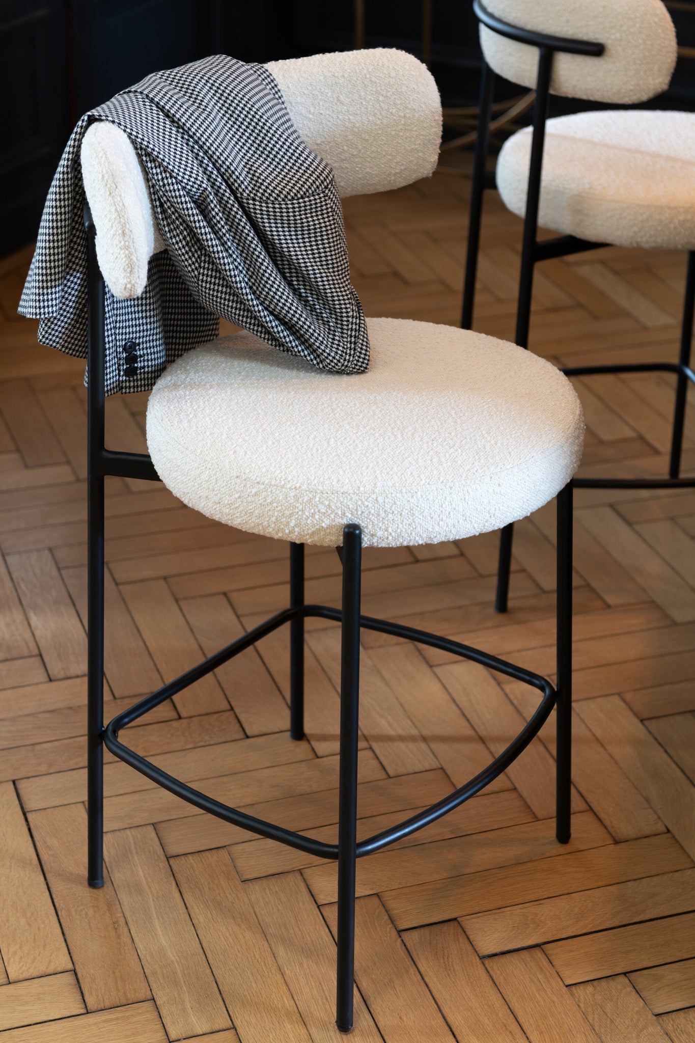 Barstoel Boucle Multiplex/Polyester Wit/Zwart J-Line